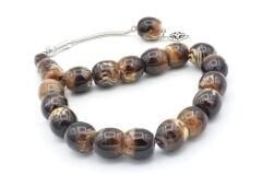 Fıçı Kesim Kahverengi Beyaz Toz Kehribar Efe Maskot Tesbih