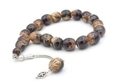 Fıçı Kesim Kahverengi Beyaz Toz Kehribar Efe Maskot Tesbih