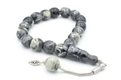 Fıçı Kesim Siyah Beyaz Toz Kehribar Efe Maskot Tesbih