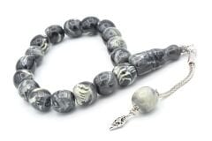 Fıçı Kesim Siyah Beyaz Toz Kehribar Efe Maskot Tesbih