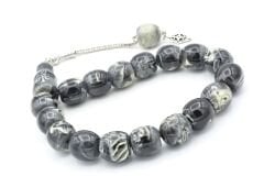 Fıçı Kesim Siyah Beyaz Toz Kehribar Efe Maskot Tesbih