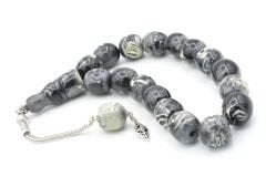 Fıçı Kesim Siyah Beyaz Toz Kehribar Efe Maskot Tesbih