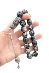 Fıçı Kesim Siyah Beyaz Toz Kehribar Efe Maskot Tesbih