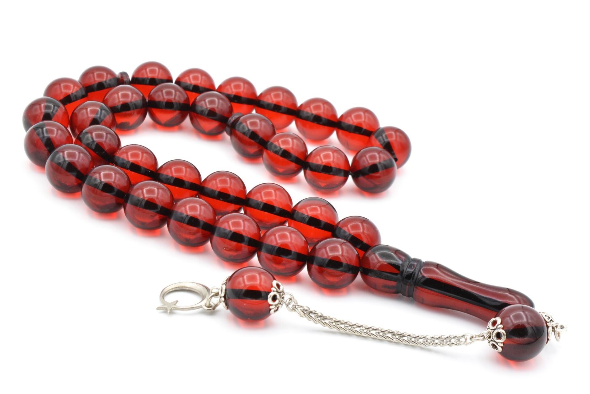 Kokulu İri Boy Küre Kesim Kırmızı Toz Kehribar Tesbih 14 Mm