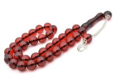 Kokulu İri Boy Küre Kesim Kırmızı Toz Kehribar Tesbih 14 Mm