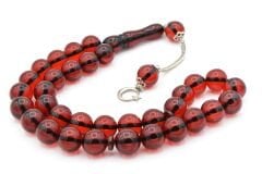 Kokulu İri Boy Küre Kesim Kırmızı Toz Kehribar Tesbih 14 Mm