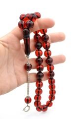 Kokulu İri Boy Küre Kesim Kırmızı Toz Kehribar Tesbih 14 Mm