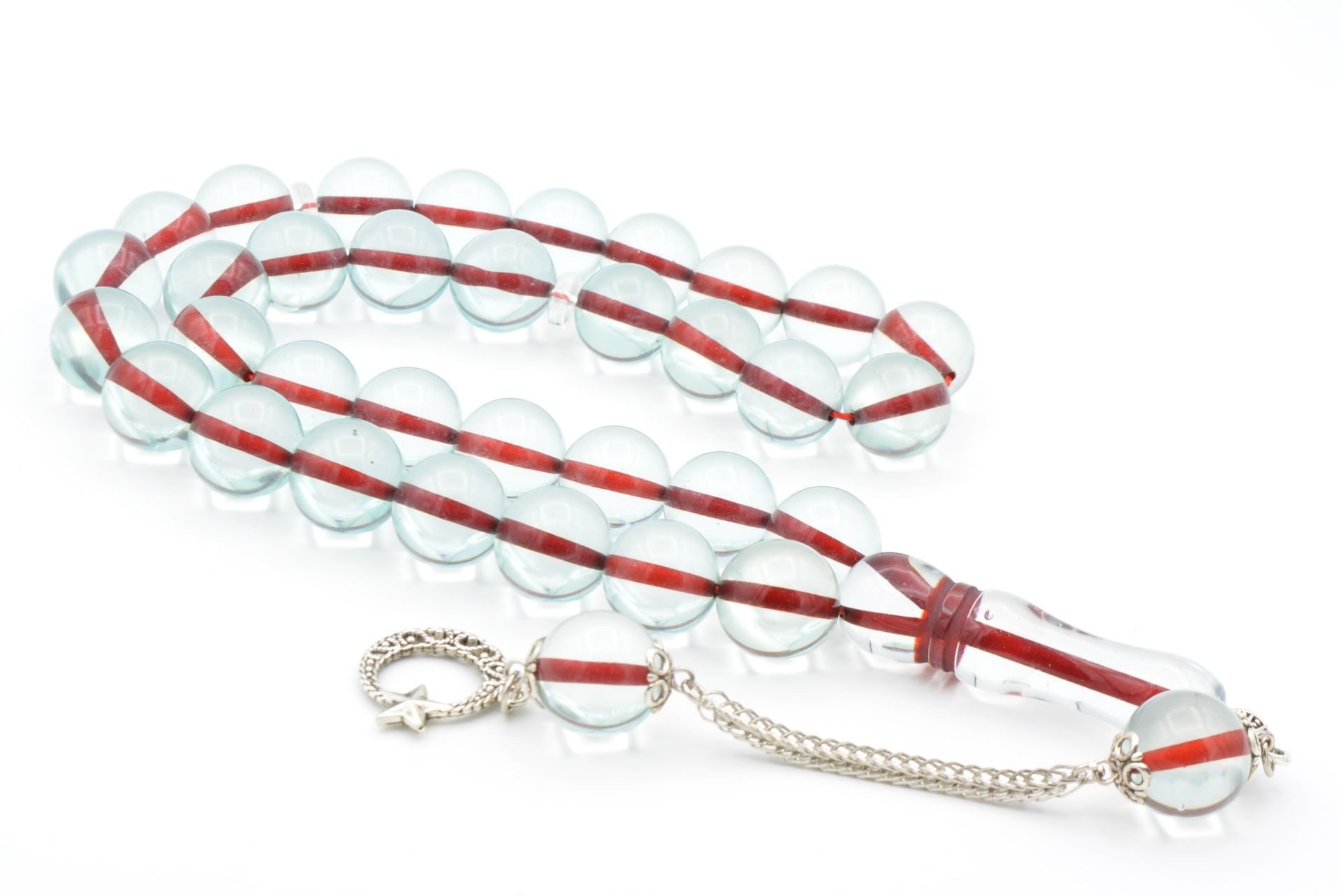 Kokulu İri Boy Küre Kesim Açık Mavi Toz Kehribar Tesbih 14 Mm