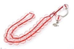 Kokulu İri Boy Küre Kesim Pembe Toz Kehribar Tesbih 14 Mm