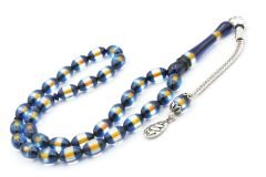 Beyzi Kesim Sarı Lacivert Sürmeli Toz Kehribar Tesbih