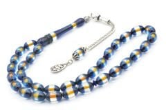 Beyzi Kesim Sarı Lacivert Sürmeli Toz Kehribar Tesbih