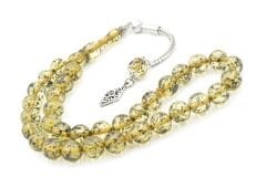 Püsküllü Küre Kesim İri Boy Fosilli Yeşil Toz Kehribar Tesbih