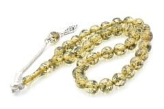 Püsküllü Küre Kesim İri Boy Fosilli Yeşil Toz Kehribar Tesbih