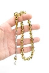 Püsküllü Küre Kesim İri Boy Fosilli Yeşil Toz Kehribar Tesbih