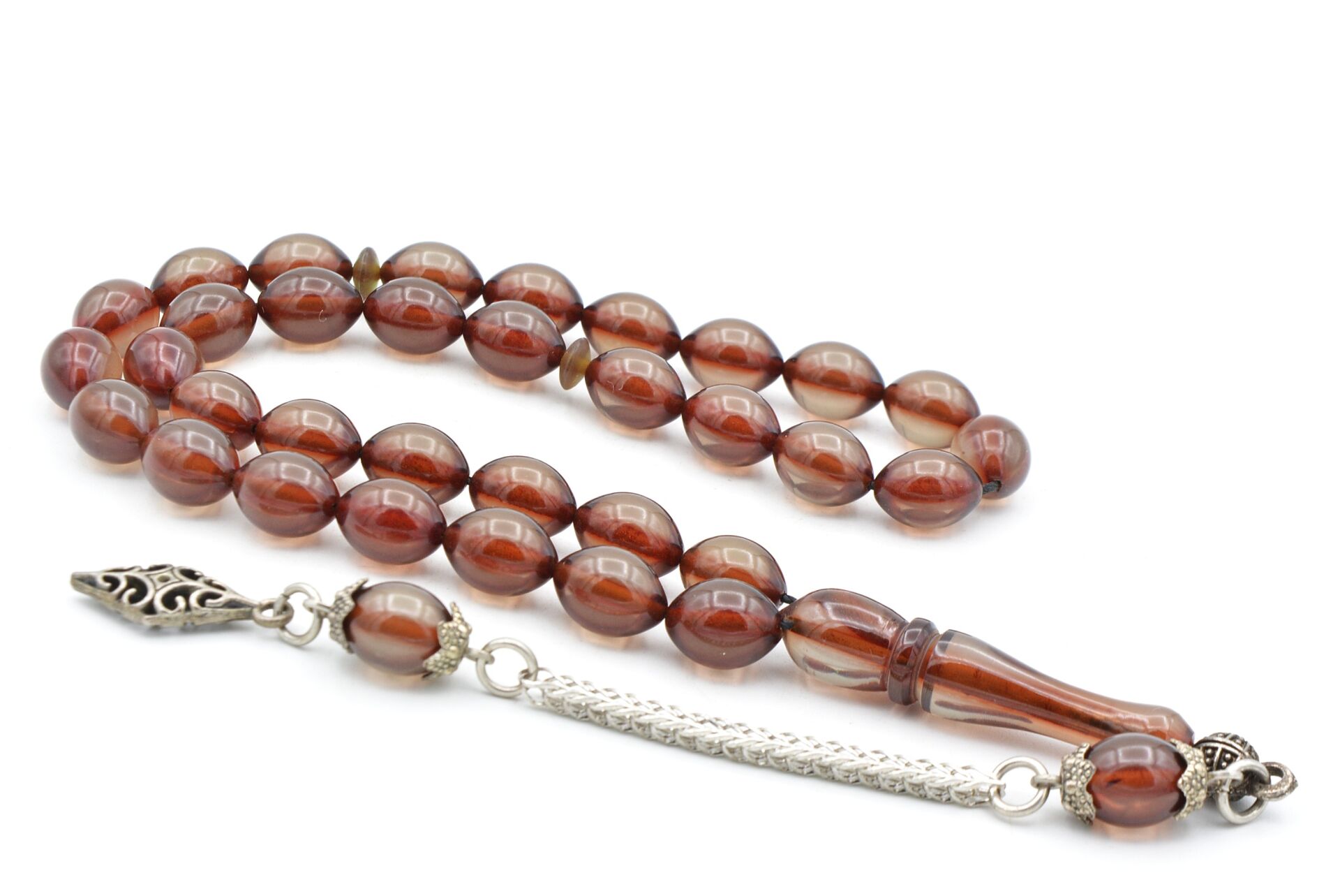 Gümüş Kaplama Kamçılı Beyzi Yansımalı Mavi Katalin Tesbih