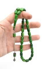 Gümüş Kaplama Kamçılı Kapsül Kesim Yeşil Katalin Tesbih