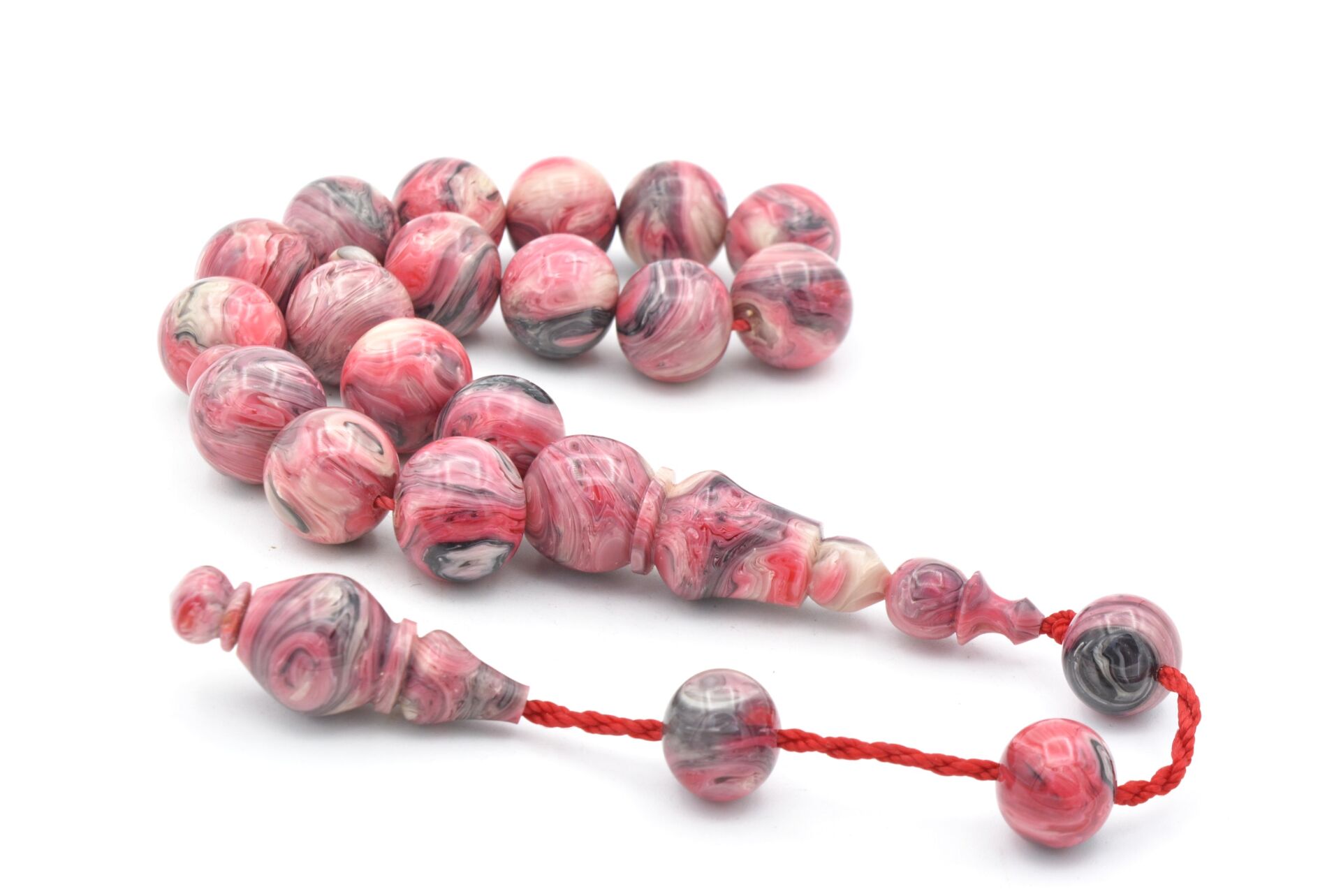 Erhan Turan Yapımı Hareli Pembe Sıkma Kehribar Efe Maskot Tesbih