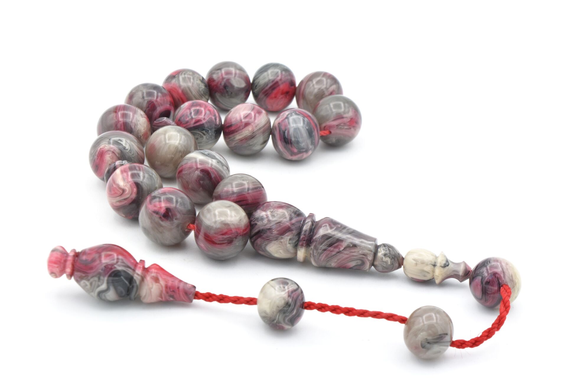 Erhan Turan Yapımı Gri Pembe Sıkma Kehribar Efe Maskot Tesbih