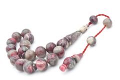 Erhan Turan Yapımı Gri Pembe Sıkma Kehribar Efe Maskot Tesbih