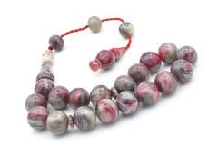 Erhan Turan Yapımı Gri Pembe Sıkma Kehribar Efe Maskot Tesbih