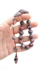 Erhan Turan Yapımı Gri Pembe Sıkma Kehribar Efe Maskot Tesbih