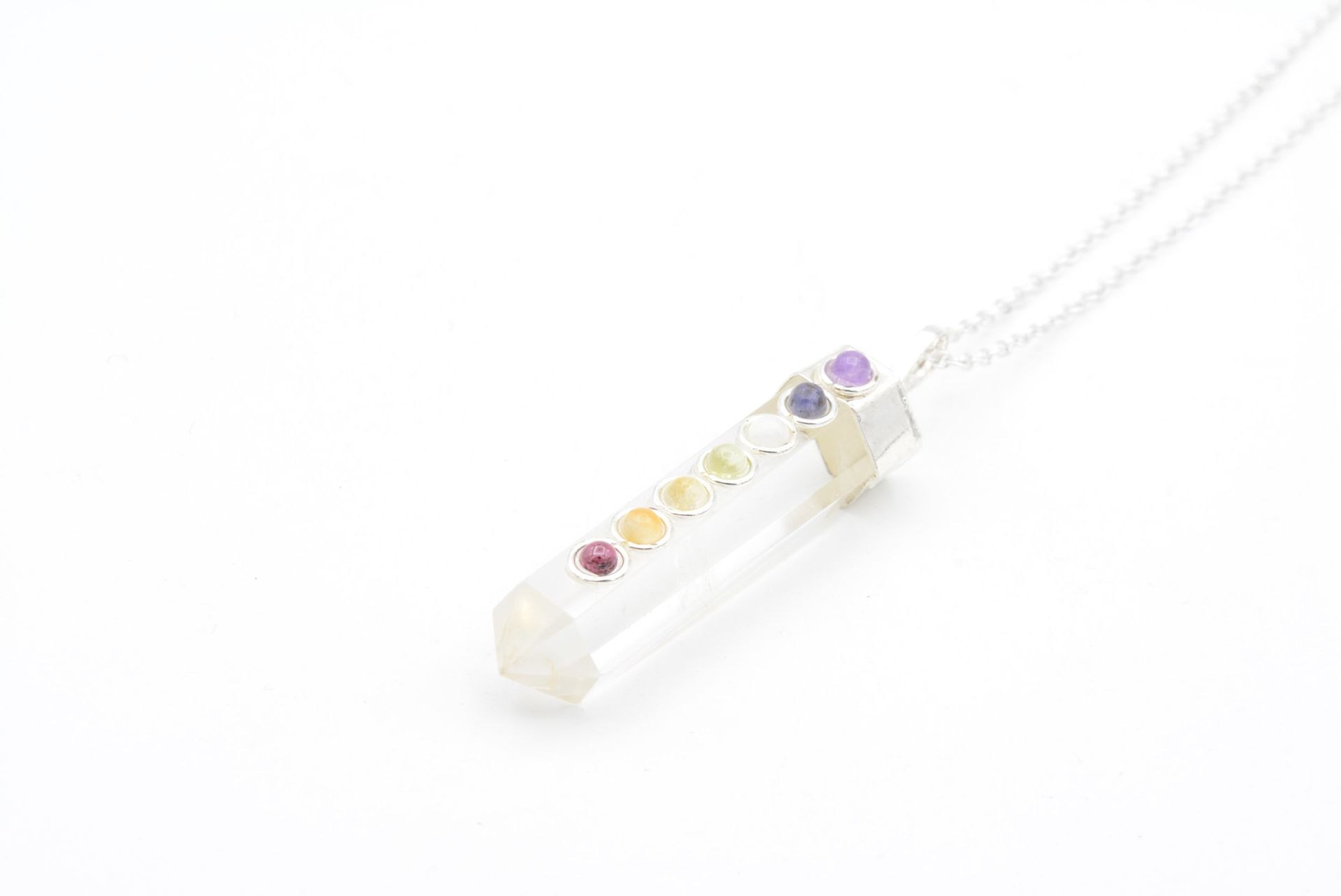 Hakiki Doğal Çakra Taşlı Kristal Kuvars Kolye Ucu