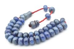 Hakkı Usta İmzalı Basık Model Kanayan Bağa Mavi Katalin Tesbih