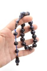 Erhan Turan Yapımı Kahverengi Mavi Sıkma Kehribar Efe Maskot Tesbih