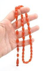 Lale Model İmameli Arpa Kesim Turuncu Sıkma Kehribar Tesbih