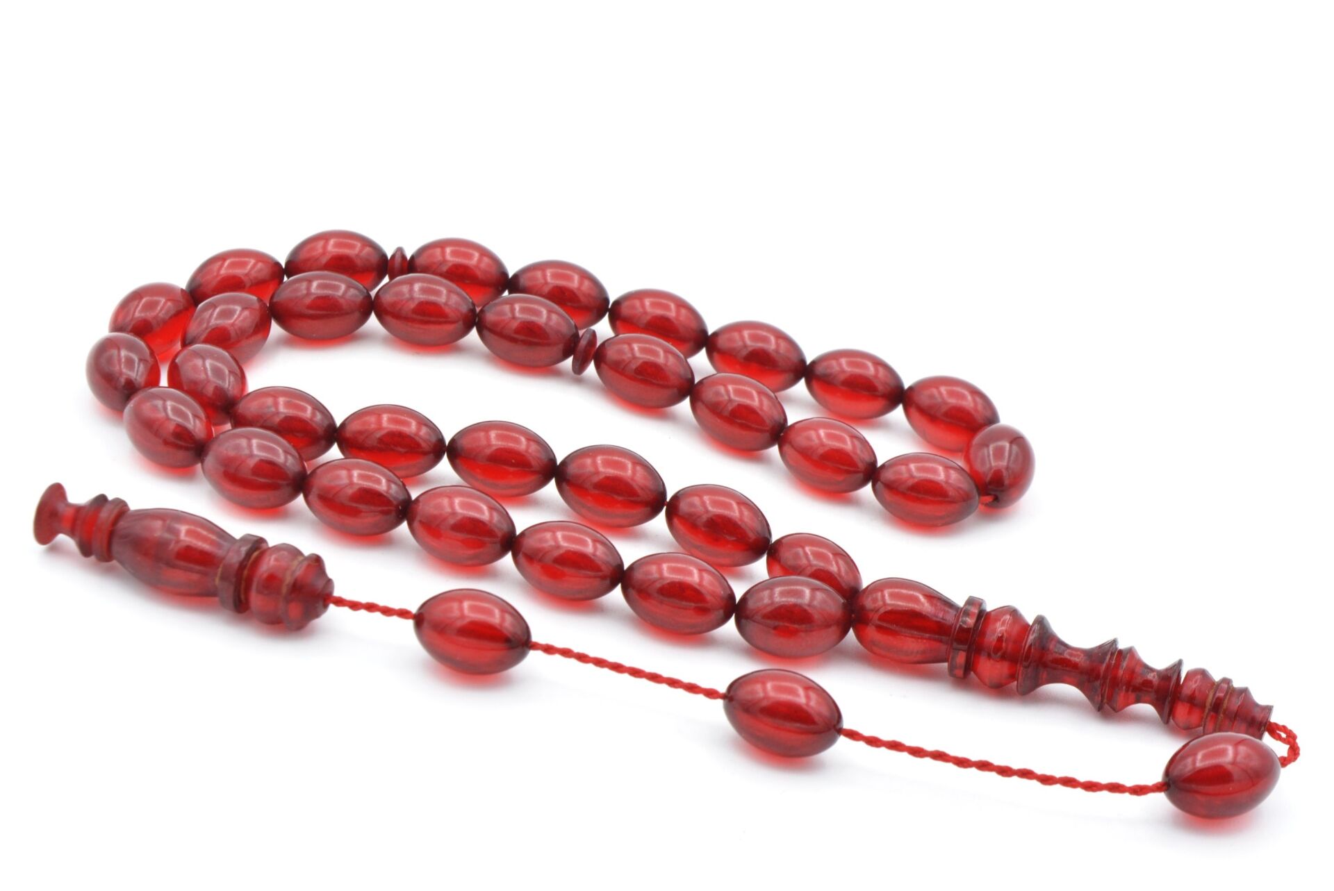 Usta İşçilikli Sistemli Beyzi Kesim Kırmızı Sıkma Kehribar Tesbih