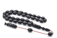 Usta İşçilikli Sistemli Beyzi Kesim Lacivert Sıkma Kehribar Tesbih