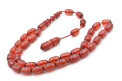 Usta İşçilikli Sistemli Kapsül Kesim Koyu Pembe Sıkma Kehribar Tesbih