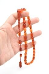 Kalem İşi İmameli Kapsül Kesim Bej Sıkma Kehribar Tesbih