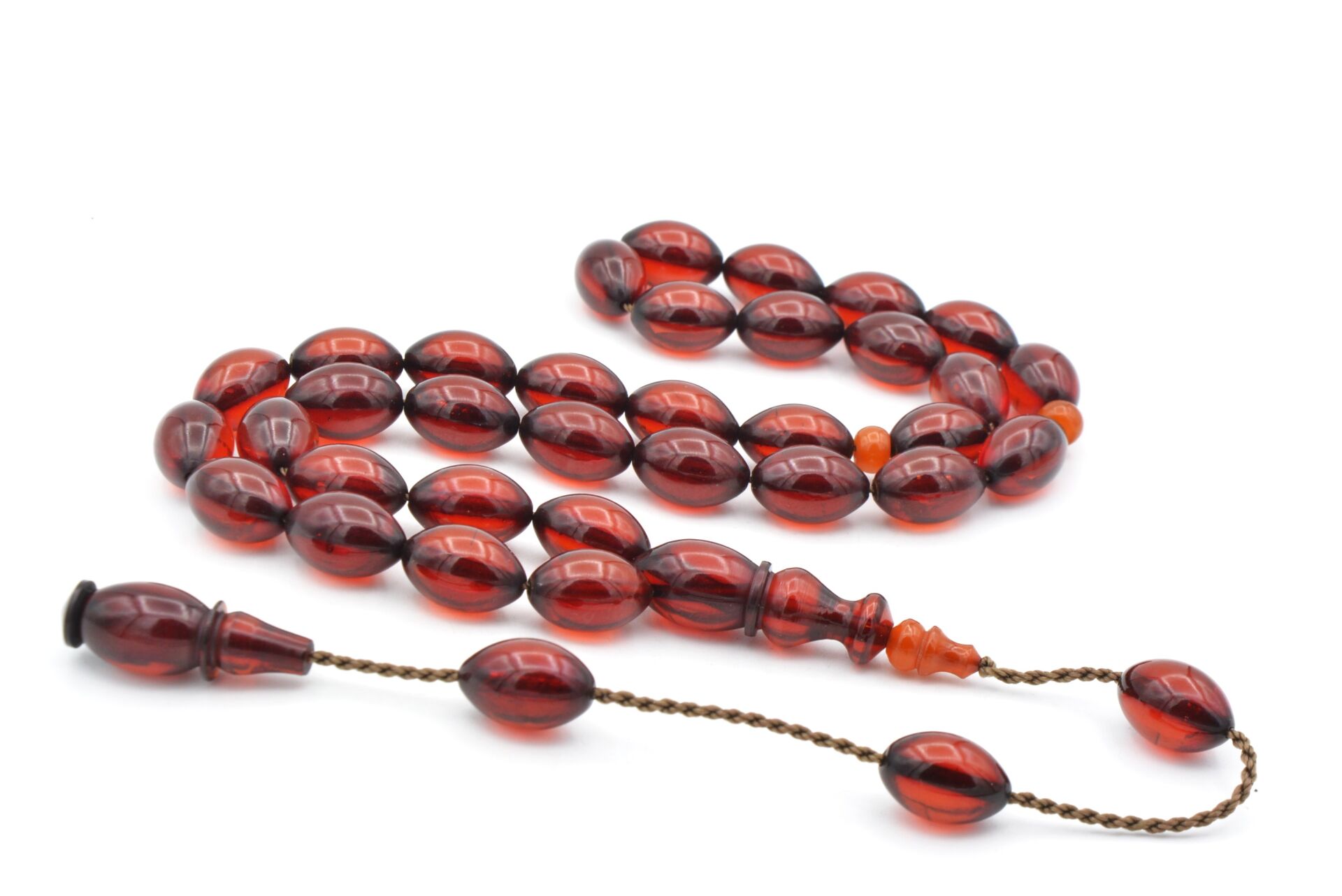 Usta Işi Sistemli Arpa Kesim Turuncu Sıkma Kehribar Tesbih 053