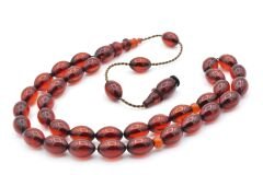 Usta Işi Sistemli Arpa Kesim Turuncu Sıkma Kehribar Tesbih 053