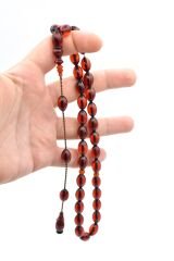 Usta Işi Sistemli Arpa Kesim Turuncu Sıkma Kehribar Tesbih 053