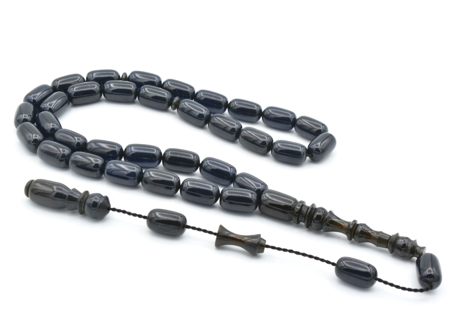 Usta İşçilikli Sistemli Kapsül Kesim Lacivert Sıkma Kehribar Tesbih