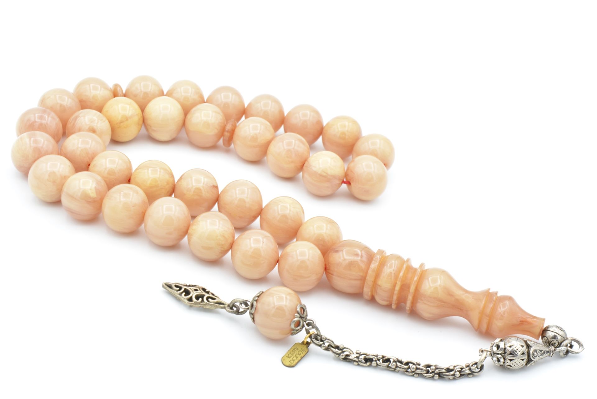 Hakkı Usta İmzalı Kamçılı Küre Kesim Beyaz Çekoslavak Katalin Tesbih