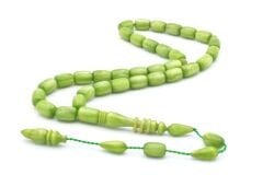 Ahmet Emin Yapımı İmamesi Halkalı Simli Yeşil Sıkma Kehribar Tesbih