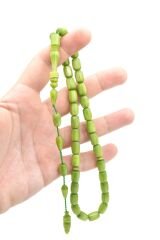 Ahmet Emin Yapımı İmamesi Halkalı Simli Yeşil Sıkma Kehribar Tesbih