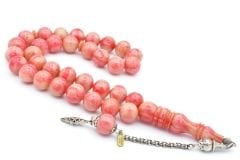 Hakkı Usta İmzalı Kamçılı Küre Kesim Pembe Çekoslavak Katalin Tesbih