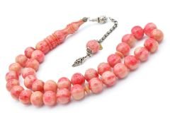 Hakkı Usta İmzalı Kamçılı Küre Kesim Pembe Çekoslavak Katalin Tesbih