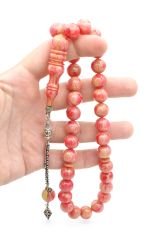 Hakkı Usta İmzalı Kamçılı Küre Kesim Pembe Çekoslavak Katalin Tesbih