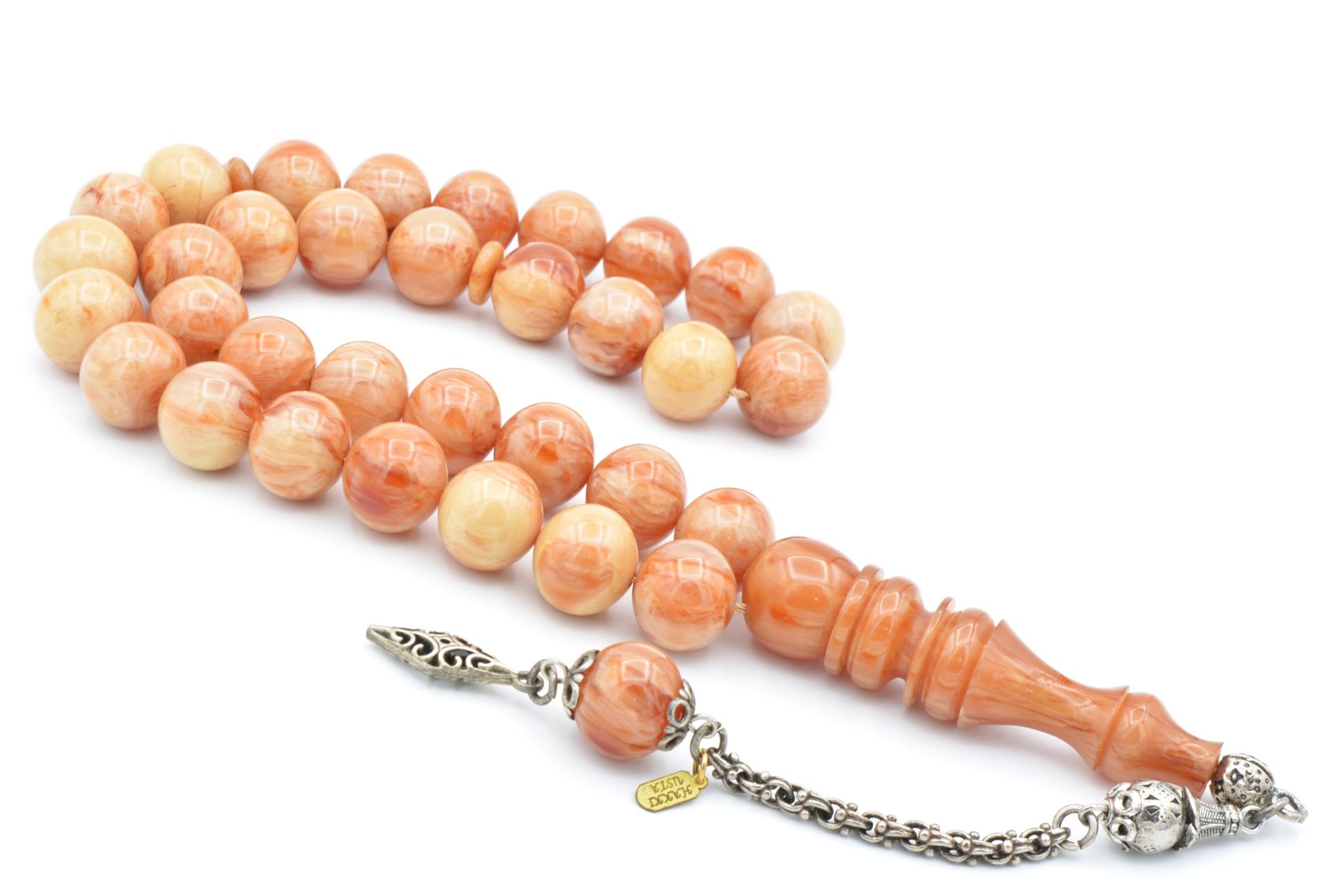 Hakkı Usta İmzalı Kamçılı Küre Kesim Turuncu Çekoslavak Katalin Tesbih