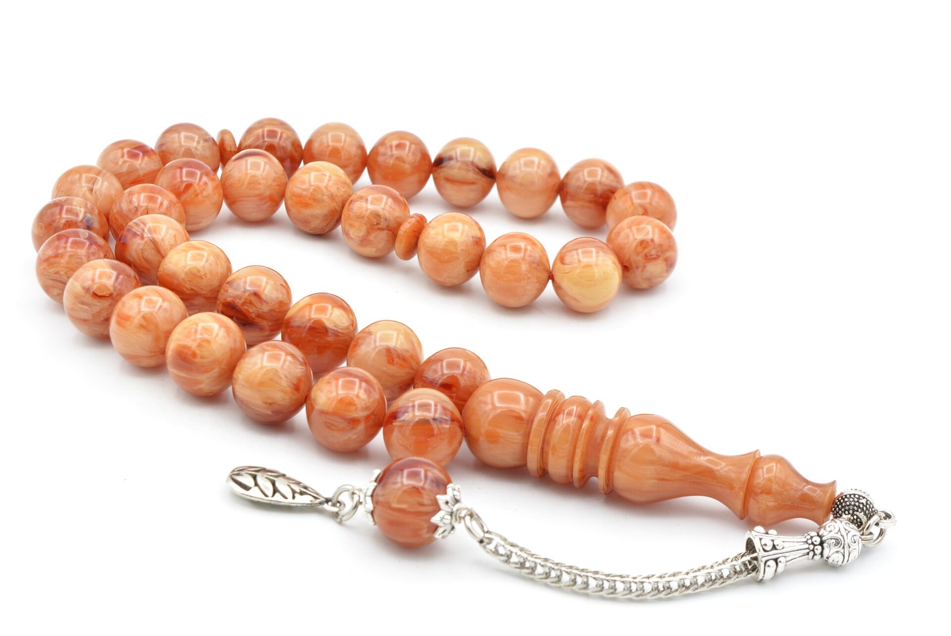 Hakkı Usta İmzalı Kamçılı Küre Kesim Turuncu Çekoslavak Katalin Tesbih