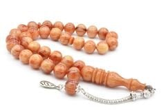 Hakkı Usta İmzalı Kamçılı Küre Kesim Turuncu Çekoslavak Katalin Tesbih