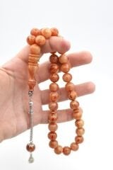 Hakkı Usta İmzalı Kamçılı Küre Kesim Turuncu Çekoslavak Katalin Tesbih