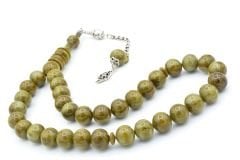 Hakkı Usta İmzalı Kamçılı Küre Kesim Yeşil Çekoslavak Katalin Tesbih