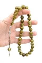 Hakkı Usta İmzalı Kamçılı Küre Kesim Yeşil Çekoslavak Katalin Tesbih