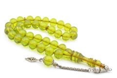 Hakkı Usta İmzalı Kamçılı Küre Kesim Yeşil Sıkma Kehribar Tesbih